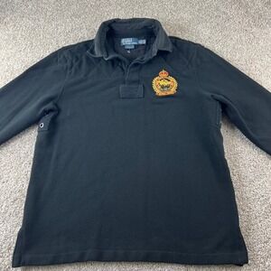 Polo Ralph Lauren Mens Rugby Shirt Long Sleeve Black Crest‎ Patch Cotton